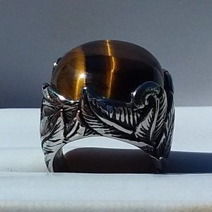 Size - 7 Stainless Steel Tiger Eye Ring